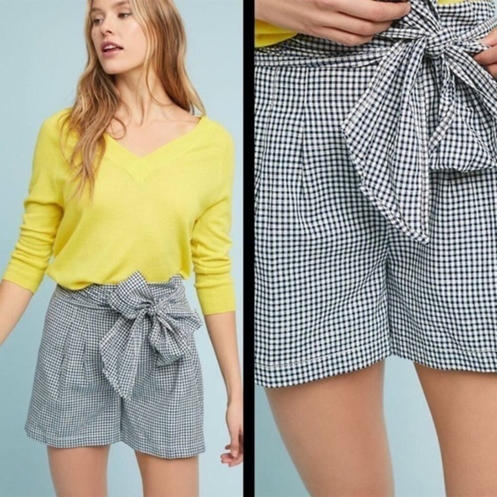 Cartonnier Shorts Gingham Tie-Waist Cotton Linen Blend Summer VacationSize 14
